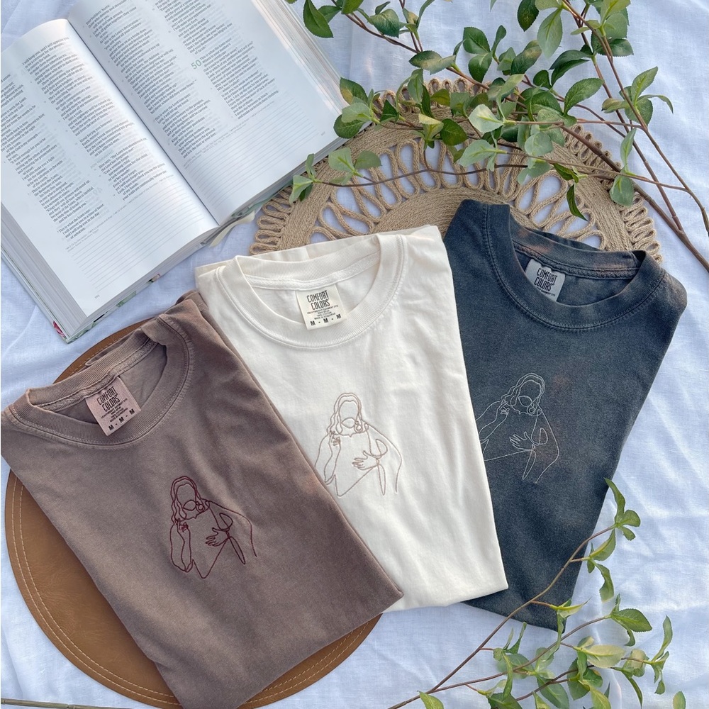 Jesus Outline Embroidered Comfort Colors T Shirts